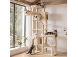 FEANDREA Kratzbaum, 202 cm hoch, Katzenbaum, für große Katzen, Katzenkratzbaum beige