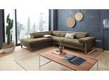Ecksofa W.SCHILLIG "finn, Designsofa mit tollem Sitzkomfort, bequem, L-Form", schwarz (pepper s22), B:281cm H:71cm T:230cm, Flachgewebe S22 (100% Polyester);Stoff S37 (100% Polyester);Longlife Xtra-Leder Z59: Glattleder mit modischer Prägung. Hautstärke 0, 9 - 1, 1 mm, Sofas, Ecksofa, German Design Award 2016, Fußgestell Nussbaum natur, Breite 281 cm