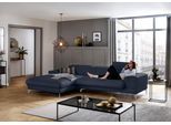 Ecksofa W.SCHILLIG "piedroo, Designsofa mit tollem Sitzkomfort, bequem und elegant, L-Form", blau (blau z59), B:303cm H:70cm T:193cm, Longlife Xtra-Leder Z59: Glattleder mit modischer Prägung. Hautstärke 0, 9 - 1, 1 mm, Sofas, Ecksofa, Kopfteilverstellung, wahlweise mit Sitztiefenverstellung, Breite 303cm