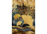 Leinwandbild QUEENCE "Gingko in Gold, Canvas Bild von Hand bespannt", farbe bild(er): gold,schwarz,grün,grau, B:80cm H:120cm T:2cm, Bilder, Leinwandbild, Zeitlose Ginkgo-Motive in hellen Farben