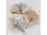 Leinwandbild QUEENCE "Gingko Abstrakt, Canvas Bild von Hand bespannt", beige (farbe bild(er): grau,braun,beige), B:100cm H:100cm T:2cm, Bilder, Leinwandbild, Zeitlose Ginkgo-Motive in hellen Farben