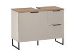 Waschbeckenunterschrank Denver, Eiche, Kaschmir, Metall, 1 Fächer, 2 Schublade(n) Schubladen, einzeln stellbar, 80x60x35 cm, Fsc, stehend, Badezimmer, Badezimmerschränke, Waschbeckenunterschränke