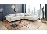 Ecksofa W.SCHILLIG "finn, Designsofa mit tollem Sitzkomfort, bequem, L-Form", weiß (weiß z59), B:281cm H:71cm T:230cm, Flachgewebe S22 (100% Polyester);Stoff S37 (100% Polyester);Longlife Xtra-Leder Z59: Glattleder mit modischer Prägung. Hautstärke 0, 9 - 1, 1 mm, Sofas, Ecksofa, German Design Award 2016, Fußgestell Nussbaum natur, Breite 281 cm