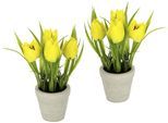 Kunstblume I.GE.A. "Tulpe", gelb, B:10cm H:19cm L:10cm, Kunstpflanzen, Kunstblume, Im Keramiktopf, 2er Set