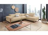 Ecksofa W.SCHILLIG "finn, Designsofa mit tollem Sitzkomfort, bequem, L-Form", beige (sahara s37), B:281cm H:71cm T:230cm, Flachgewebe S22 (100% Polyester);Stoff S37 (100% Polyester);Longlife Xtra-Leder Z59: Glattleder mit modischer Prägung. Hautstärke 0, 9 - 1, 1 mm, Sofas, Ecksofa, German Design Award 2016, Fußgestell Nussbaum natur, Breite 281 cm