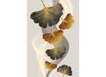 Leinwandbild QUEENCE "Ginkgo in Gold und Grau, Canvas Bild von Hand bespannt", weiß (farbe bild(er): gold,grau,dunkelgrau,gelb,beige), B:60cm H:90cm T:2cm, Bilder, Leinwandbild, Zeitlose Ginkgo-Motive in hellen Farben