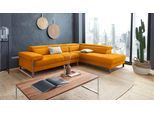 Ecksofa W.SCHILLIG "finn, Designsofa mit tollem Sitzkomfort, bequem, L-Form", gelb (brandy s37), B:281cm H:71cm T:230cm, Flachgewebe S22 (100% Polyester);Stoff S37 (100% Polyester);Longlife Xtra-Leder Z59: Glattleder mit modischer Prägung. Hautstärke 0, 9 - 1, 1 mm, Sofas, Ecksofa, German Design Award 2016, Fußgestell Nussbaum natur, Breite 281 cm