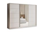 Masseno Schwebetürenschrank, Kaschmir, Silber, Holzwerkstoff, 9 Fächer, 4 Schubladen, Rechteckig, 235x205x58 cm, Schlafzimmer, Kleiderschränke, Schwebetürenschränke