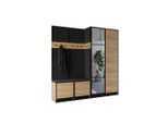 Kier Furniture Garderobenschrank, Honigeiche, Schwarz, Holzwerkstoff, 211x205x39 cm, Garderobe, Garderoben-Set & Garderoben-Serien, Garderoben-Sets