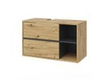 Vicco Waschbeckenunterschrank, Eiche, Anthrazit, Holzwerkstoff, 5 Fächer, 2 Schubladen, Rechteckig, 100x60x45.5 cm, Badezimmer, Badezimmerschränke, Waschbeckenunterschränke