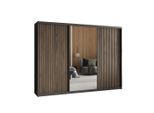 Masseno Schwebetürenschrank, Schwarz, Holzwerkstoff, 9 Fächer, 4 Schubladen, Rechteckig, 250x205x60 cm, Schlafzimmer, Kleiderschränke, Schwebetürenschränke