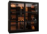 Abiks Möbel Schwebetürenschrank, Schwarz, Holz, Nachbildung, 9 Fächer, 180x200x62 cm, Schlafzimmer, Kleiderschränke, Schwebetürenschränke