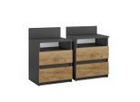 Vicco Nachttisch, Anthrazit, Honigeiche, Holzwerkstoff, 4 Fächer, 2 Schubladen, Rechteckig,Rechteckig, 39.6x59.1x32.3 cm, Schlafzimmer, Nachttische
