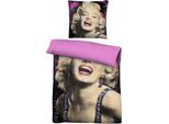 Wendebettwäsche "561802 Marilyn Monroe - Sid Maurer", beige (natur), B/L: 135cm x 200cm, 1 Stk., 1 Stk., Microfaser, B/L: 80cm, 2 Stk., Microfaser, Obermaterial: 100% Polyester, CASTELL - MARKENBETTWÄSCHE, Bettwäsche, Wendebettwäsche, feiner Glanz + weicher Griff, pflegeleicht, ganzjährig einsetzbar, RV