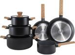 Topf-Set HANSEATIC "ALU SCANDI, mit Antihaftbeschichtung", schwarz (schwarz, natur), Töpfe, Topf-Set, für alle Herdarten geeignet