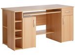 Schreibtisch VOGL MÖBELFABRIK "Tim mit seitlich offenen Fächern & Tastaturauszug", braun (buchefarben), B:138cm H:74cm T:60cm, Tische, Schreibtisch, Druckerablage, 1 Schublade, Breite 138 cm, Made in Germany