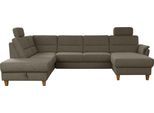 Wohnlandschaft HOME AFFAIRE "Palmera U-Form, B: 308 cm", grün (oliv), B:308cm H:89cm T:212cm, 100% Polyester;Struktur (100% Polyester);Luxus-Microfaser in Lederoptik (100% Polyester), Sofas, Wohnlandschaft, optional Bettfunktion & Bettkasten, Federkern