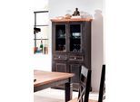 Vitrine SIT "CORSICA mit Glas- und Holztüren im Vintage-Design", schwarz (schwarz, honig), B:90cm H:180cm T:40cm, Holzwerkstoff, Massivholz, Recyceltes Altholz, Schränke, Vitrine, Antikes Flair mit Glasfront und honigfarbiger Deckplatte
