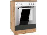 Herdumbauschrank KOCHSTATION "KS-Virginia,neu in verbesserter Ausführung", braun (matt schwarz, wotaneiche), B:60cm H:86cm T:60cm, MDF, Schränke, Herdumbauschrank, Breite 60 cm, Höhe 85 cm, Nische für Ofen B/H/T: 56/59/55 cm
