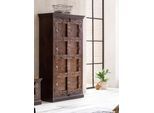 Stauraumschrank SIT "Neuchâtel aus Altholz mit Schnitzereien", braun, B:100cm H:180cm T:45cm, Massivholz, Recyceltes Altholz, Schränke, Stauraumschrank, Aufwändige Front mit Schnitzereien und Metallapplikationen