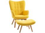 Homcom Ohrensessel, Gelb, Holz, Echtholz,Buche, 1-Sitzer, Füllung: Schaumstoff, 80x101x72 cm, Wohnzimmer, Sessel, Relaxsessel