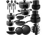 tectake Küchenstarterset, Schwarz, Keramik, Rund, Kochen, Küchenhelfer, Küchenhelfer Sets