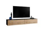 Komodee Tv-Hängeboard, Schwarz, Eiche Wotan, Holzwerkstoff, Rechteckig, 200x30x41.5 cm, Wohnzimmer, Wohnwände, Lowboards, Lowboards stehend