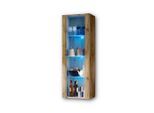 Komodee Vitrine, Eiche Wotan, Eiche Wotan, Holzwerkstoff, Holz Optik, 3 Fächer, Rechteckig, 55x159x35 cm, Wohnzimmer, Wohnwände, Vitrinenschränke