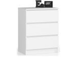 Akord Kommode, Weiß, Holzwerkstoff, 3 Schubladen, Rechteckig,Rechteckig, 60x77x40 cm, Wohnzimmer, Kommoden & Sideboards, Kommoden
