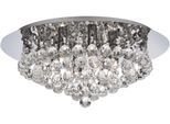 SEARCHLIGHT Deckenleuchte "Hanna 6Lt Flush - Chrome Metal & Clear Crystal", transparent (chrom), 6, Ø 45cm H: 19,5cm, 1 Stk., Leuchten, Deckenleuchte