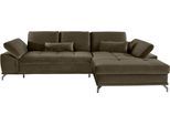 Ecksofa OTTO HOME "Costello L-Form, B: 301 cm mit Sitztiefen-, Armteilverstellung &", grün (oliv), B:301cm H:89cm T:176cm, 100% Polyester;Samtoptik (100% Polyester), Sofas, Ecksofa, 3 Nierenkissen, optional Bettfunktion & Bettkasten