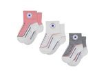 Tennissocken CONVERSE "CHN INFANT STRIATED QTR 3PK", Kinder, Gr. 68/80 (6/12), coastal pink, Obermaterial: 76% Polyester, 20% Nylon, 4% Elasthan, Socken Tennissocken, Babys, im 3er-Pack, gerippte Bündchen, elastisches Material