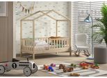 Hausbett VIPACK "Junior Hausbett 70/140, umlaufender Rausfallschutz, stabil gebaut", beige (natur, natur, natur), B:75,8cm H:150,5cm L:148cm, Betten, inkl. Rolllattenrost und Dachaufbau