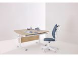 Kinderschreibtisch PAIDI "DIEGO CURVED GT, Schülerschreibtisch, ergonomisch, mitwachsend", beige (eiche, montana, weiß, weiß, eiche, montana), B:130cm H:79cm T:70cm, Tische, Kinderschreibtisch, stufenlos höhenverstellbar, geteilte Tischplatte neigbar