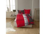 Bettwäsche CASATEX "Salvo", rot (rot, anthrazit), B/L: 155cm x 220cm, 1 Stk., 1 Stk., Interlock-Jersey, B/L: 80cm x 80cm, 2, Interlock-Jersey, Obermaterial: 100% Baumwolle, Bettwäsche, Bettwäsche, modern und grafisch aufeinander abgestimmte Farben