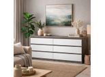 Kommode HOME AFFAIRE "Naia, 6 Schubladen im skandinavischen Design, Breite 158 cm", grau (betonfarben, weiß, hochglanz), B:153,8cm H:70,1cm T:50cm, Holzwerkstoff, Sideboards, Kommode, Viel Stauraum mit griffloser Front, in mehreren Farben