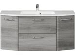 Waschtisch SAPHIR "Quickset Waschplatz, Mineralmarmor-Waschtisch, 112 cm breit, 2 Türen", grau (graphit struktur, graphit stuktur, graphit struktur), B:112cm H:53,5cm T:48cm, Holzwerkstoff, Mineralguss, Waschtische, Waschtisch, Unterschrank mit Waschbecken, inkl. Türdämpfer, Griffe Chrom Glanz