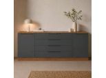 Sideboard BORCHARDT MÖBEL "Tom, moderne Kommode mit Metallgriffen, 200cm breit", grau (eichefarbenvintage, graphit), B:200cm H:72cm T:35cm, Spanplatte, Sideboards, Sideboard, 2 Türen, 3 Schubfächer, Metallgriffe anthrazit