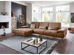 Ecksofa DIE PLANBAR "PN-EM18063 L-Form, B: 322 cm", braun (chai), B:322cm H:89cm T:187cm, Sichtrahmen: Aus Spannplatte mit augesetzten Weildeiche funiert, Sofas, Ecksofa, wahlweise mit echt bezogenem Rücken und Sitztiefenverstellung
