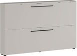 Schuhschrank GERMANIA "Utah Schuhschrank in 2 Breiten, mit 2 oder 3 Klappen", grau (kaschmir), B:140cm H:85cm T:19cm, Holzwerkstoff, Schränke, Schuhschrank, Tiefe 19cm, ideal für schmale Flure, Metallschuhkörbe, Made in Germany