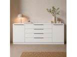 Sideboard BORCHARDT MÖBEL "Tom, moderne Kommode mit Metallgriffen, 200cm breit", weiß (weiß matt), B:200cm H:72cm T:35cm, Spanplatte, Sideboards, Sideboard, 2 Türen, 3 Schubfächer, Metallgriffe anthrazit