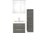 Badmöbel-Set SAPHIR "Balto Sprint 3-teilig, Mineralmarmor-Waschtisch mit LED-Spiegelschrank", grau (graphit struktur quer nachbildung), B:100cm H:200cm T:46cm, Holzwerkstoff, Kastenmöbel-Sets, Badmöbel-Set, inkl. Türdämpfer, 100 cm breit, mit Midischrank, 3 Türen, 4 Schubladen