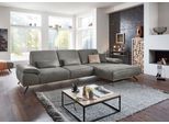 Ecksofa DIE PLANBAR "PN-EM18063 L-Form, B: 322 cm", grau (granit), B:322cm H:89cm T:187cm, Sichtrahmen: Aus Spannplatte mit augesetzten Weildeiche funiert, Sofas, Ecksofa, wahlweise mit echt bezogenem Rücken und Sitztiefenverstellung