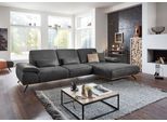 Ecksofa DIE PLANBAR "PN-EM18063 L-Form, B: 322 cm", grau (graphit), B:322cm H:89cm T:187cm, Sichtrahmen: Aus Spannplatte mit augesetzten Weildeiche funiert, Sofas, Ecksofa, wahlweise mit echt bezogenem Rücken und Sitztiefenverstellung