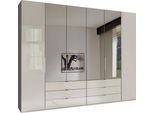 Falttürenschrank WIEMANN "Kansas, Kleiderschrank, Schrank, Wäscheschrank, mit Glas und Spiegel", beige (champagner, glas und spiegel), B:300cm H:217cm T:58cm, Schränke, Falttürenschrank, inkl. gepämpften Schubkästen und Türen, mit Panoramaöffnung