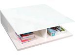 Couchtisch SALESFEVER "im minimalistischen Stil", weiß, B:100cm H:36cm T:100cm, Tische, Couchtisch, Kristallklare Tischplatte aus gehärtetem Glas