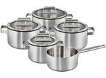 Topf-Set HANSEATIC "PREMIUM", silberfarben, Töpfe, Topf-Set, handfreundliche Griffe, Literskala, Glasdeckel, Induktion