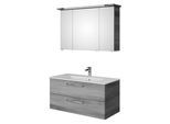 Badmöbel-Set SAPHIR "Trentino 2-tlg Mineralmarmor-Waschtisch, Spiegelschrank mit LED-Profil", grau (graphit struktur), Kastenmöbel-Sets, Badmöbel-Set, Badmöbel-Set 107cm breit, inkl. Türdämpfer, 3 Türen, 2 Auszügen