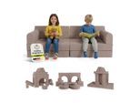 Juskys Kinder Spielsofa Kayo - Rosa, baubare Stapelsteine für Kinder, pflegeleichte Kindercouch aus Cord