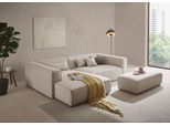 Ecksofa "PIARA XXL Struktur, L-Form, Schlaffunktion", beige (hellbeige), B:288cm H:66cm T:198cm, 100% Polyester, LEGER HOME BY LENA GERCKE, Sofas, Ecksofa, Hocker stellbar zum Schlafsofa (Krokodilverbinder), tiefe Sitzfläche